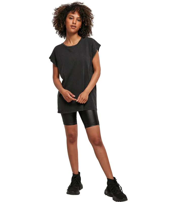 Build Your Brand Build Your Brand Women's acid washed extended shoulder tee in Asphalt