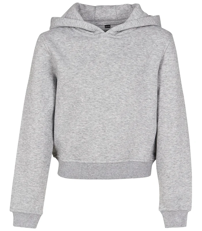 Build Your Brand Build Your Brand Girls cropped sweat hoodie in Heather Grey