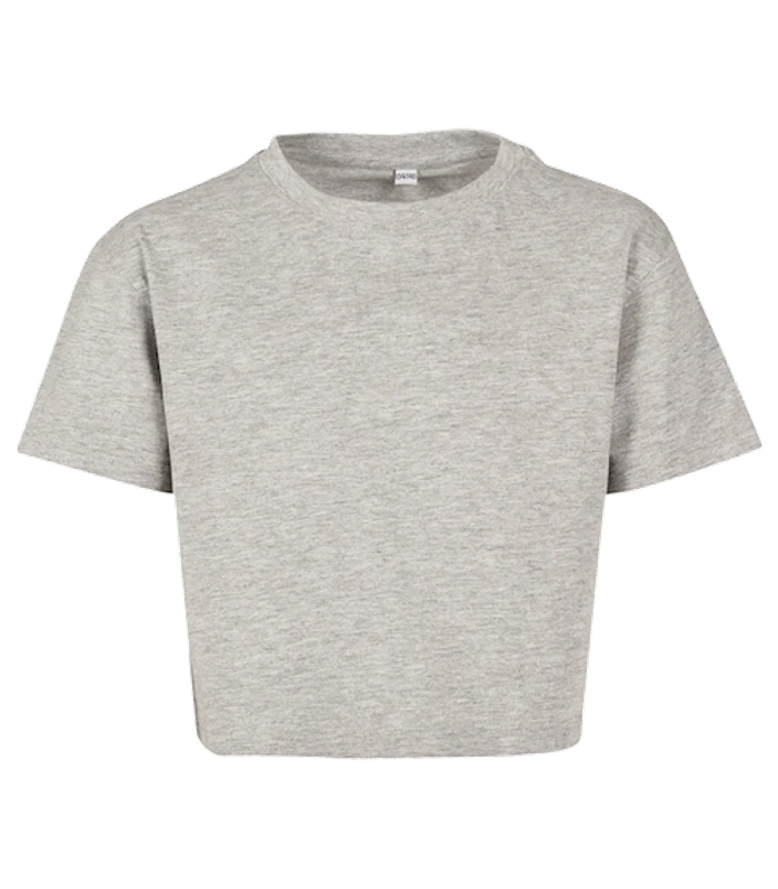 Build Your Brand Build Your Brand Girls cropped Jersey tee in Heather Grey