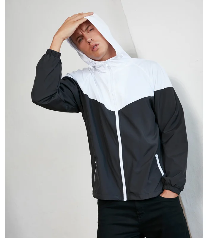 Build Your Brand Build Your Brand Two-tone tech windrunner jacket in Black/White