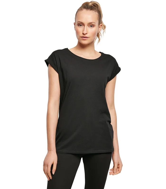 Build Your Brand Build Your Brand Women's organic extended shoulder tee in Black