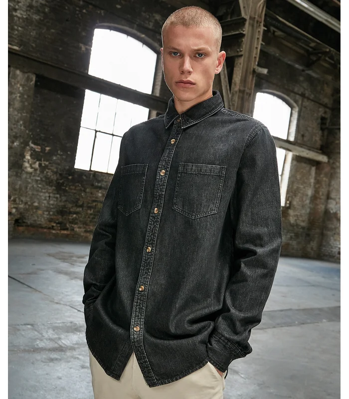 Build Your Brand Build Your Brand Denim shirt in Black Washed