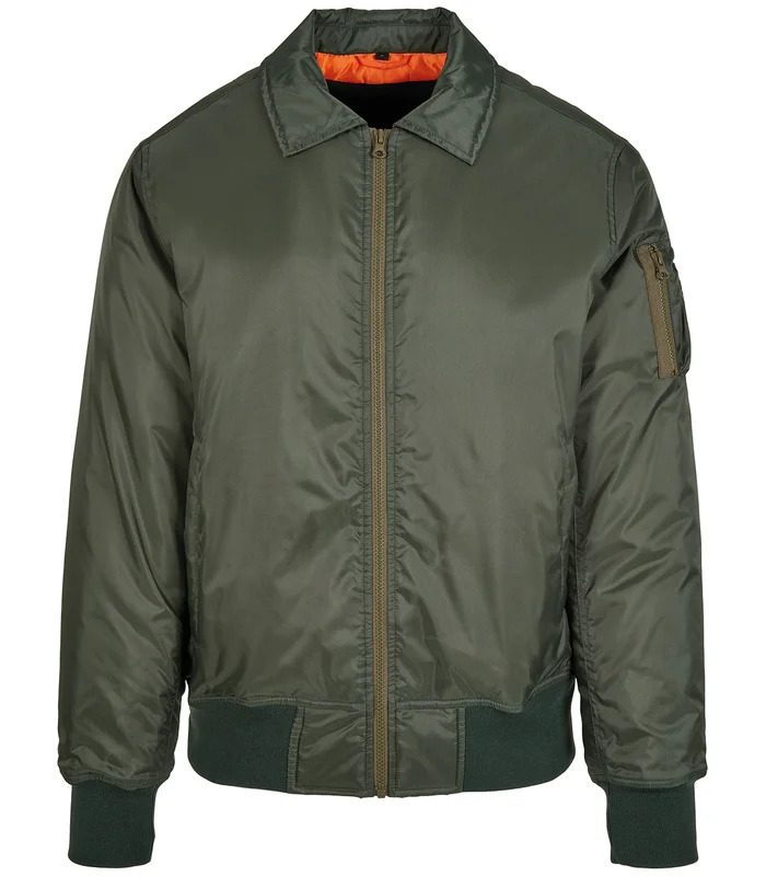 Build Your Brand Build Your Brand Collar bomber jacket in Dark Olive