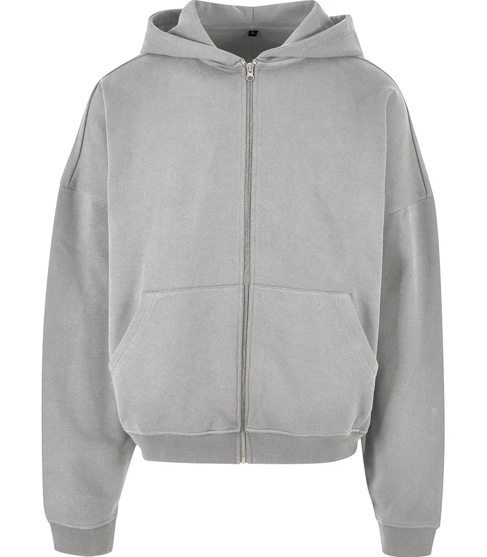 Build Your Brand Build Your Brand 90s zip hoodie in Heather Grey