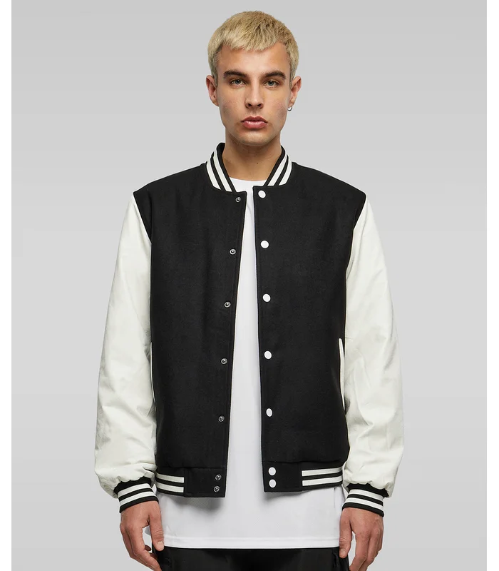 Build Your Brand Build Your Brand Old school college jacket in Black/White