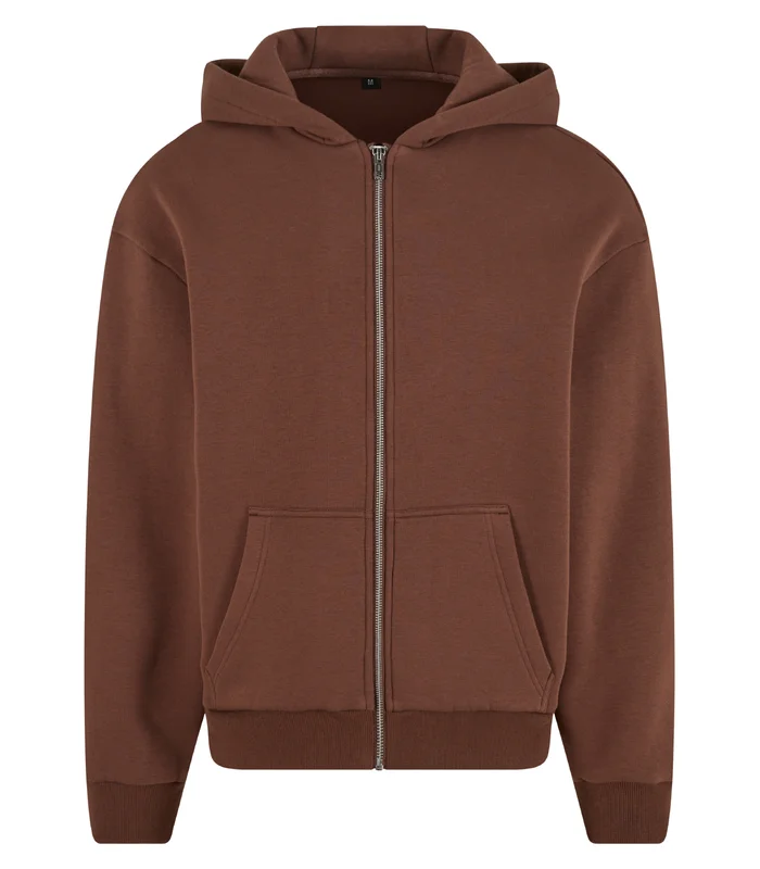 Build Your Brand Build Your Brand Fluffy zip hoodie in Chocolate Brown
