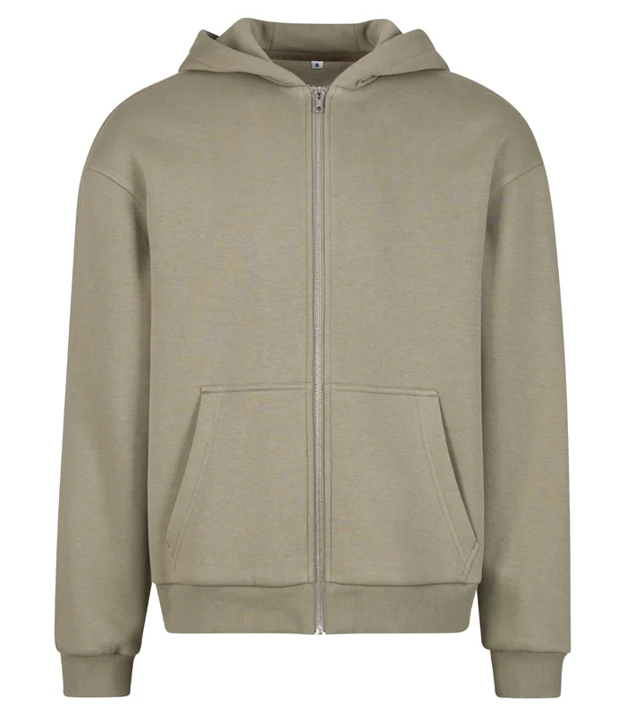 Build Your Brand Build Your Brand Fluffy zip hoodie in Pale Olive