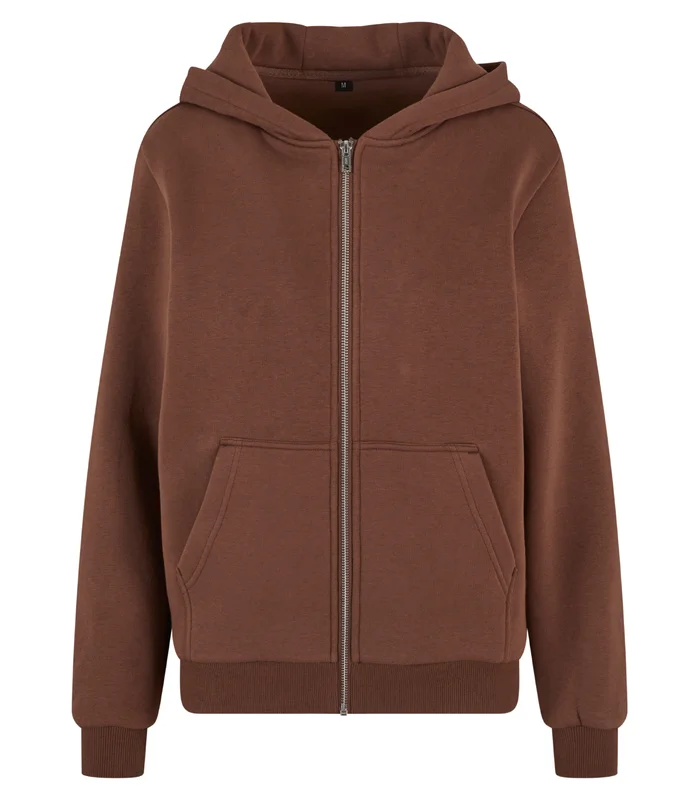 Build Your Brand Build Your Brand Womens fluffy zip hoodie in Chocolate Brown