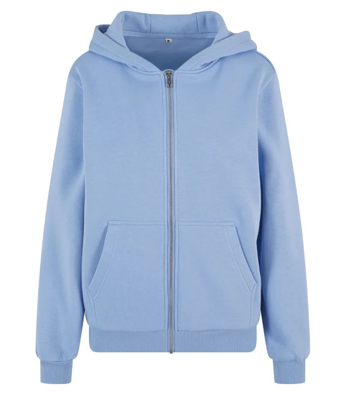 Build Your Brand Build Your Brand Womens fluffy zip hoodie in Powder Blue
