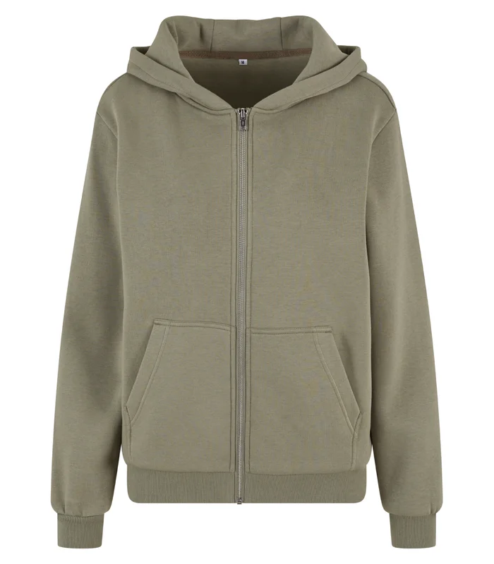 Build Your Brand Build Your Brand Womens fluffy zip hoodie in Pale Olive