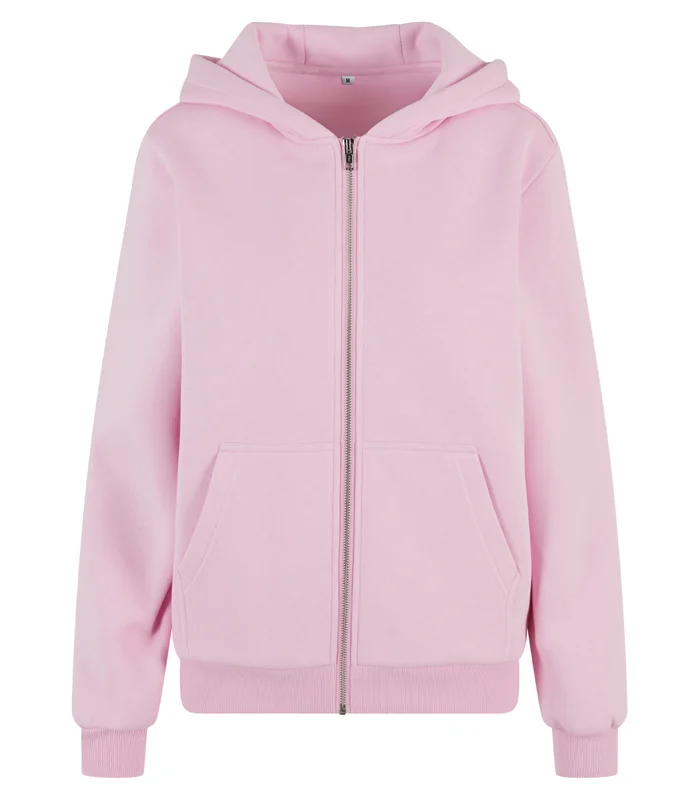 Build Your Brand Build Your Brand Womens fluffy zip hoodie in Soft Pink