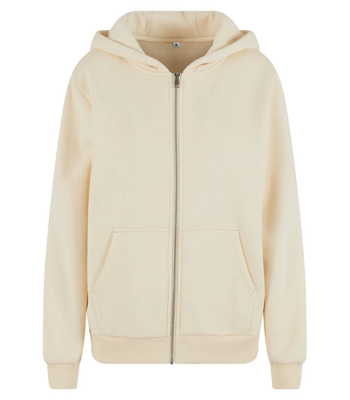 Build Your Brand Build Your Brand Womens fluffy zip hoodie in White Sand