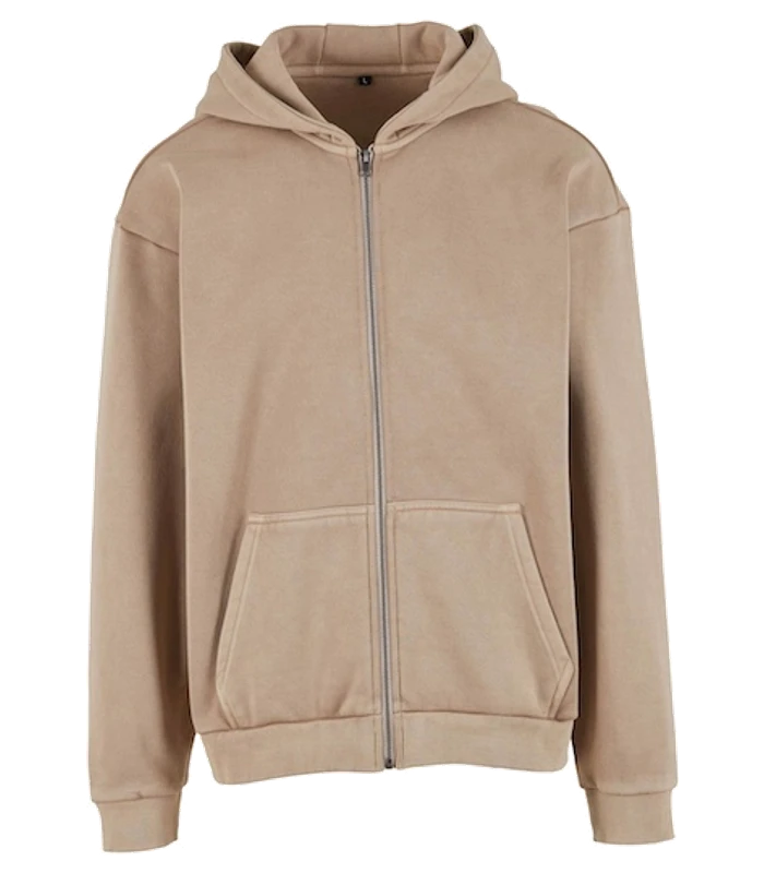 Build Your Brand Build Your Brand Vintage heavy zip hoodie in Chalk Dust