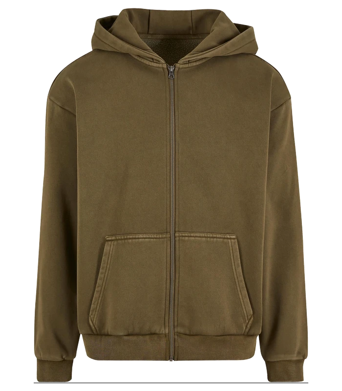 Build Your Brand Build Your Brand Vintage heavy zip hoodie in Olive