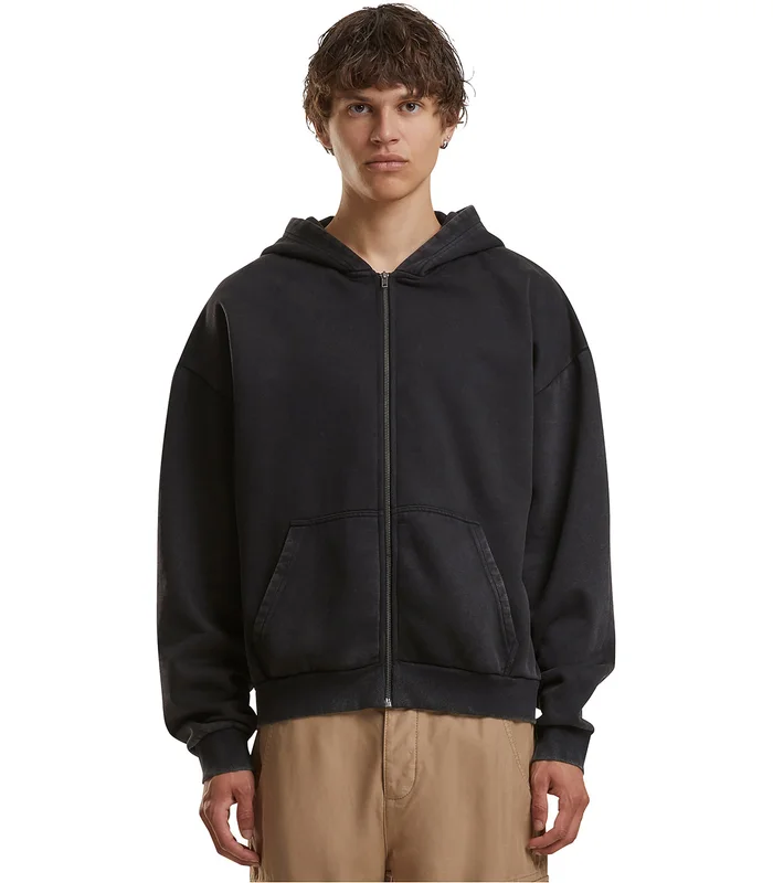 Build Your Brand Build Your Brand Vintage heavy zip hoodie in Black