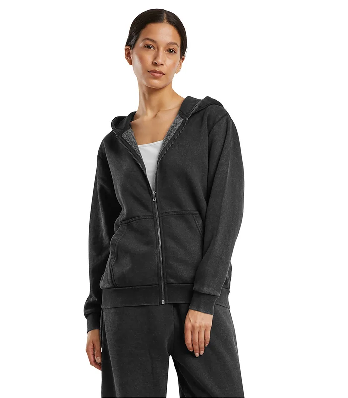 Build Your Brand Build Your Brand Womens vintage heavy zip hoodie in Black