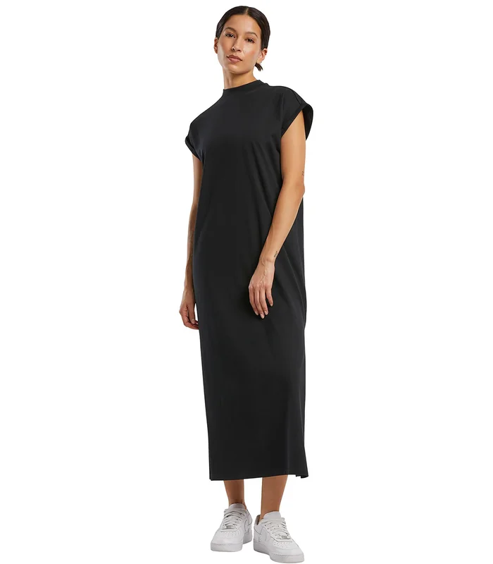 Build Your Brand Build Your Brand Womens long extended shoulder dress in Black