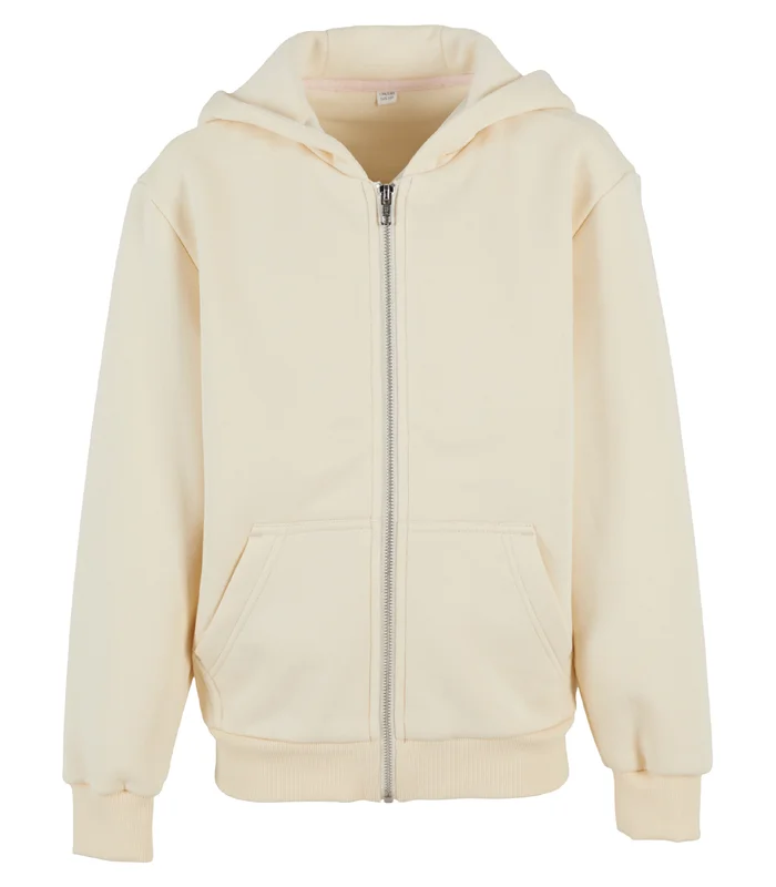Build Your Brand Build Your Brand Kids fluffy zip hoodie in White Sand