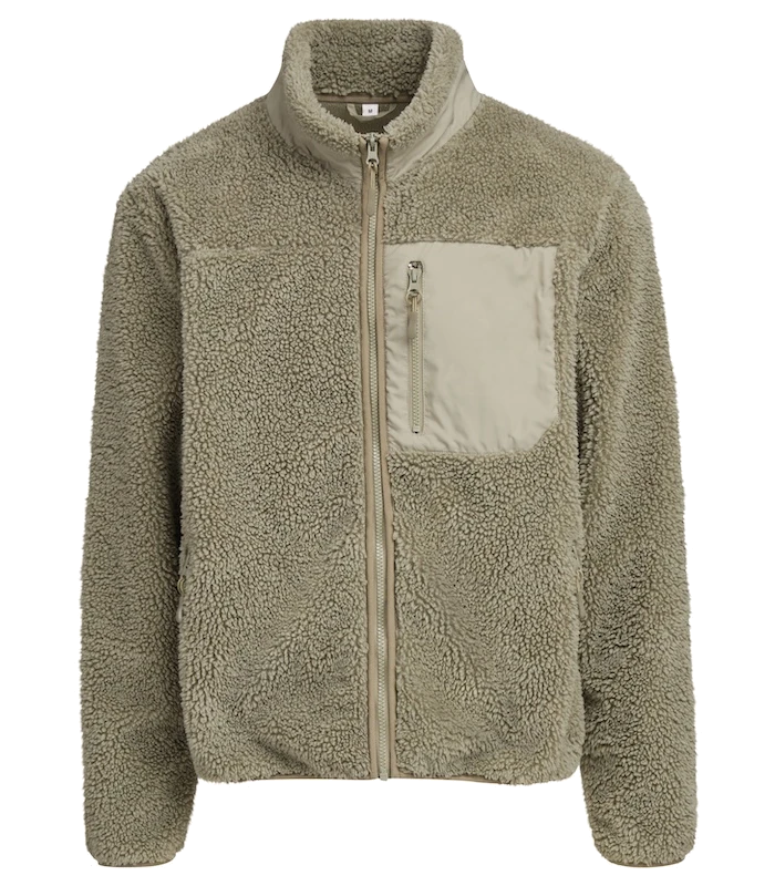 Build Your Brand Build Your Brand Bonded sherpa jacket in Pale Olive