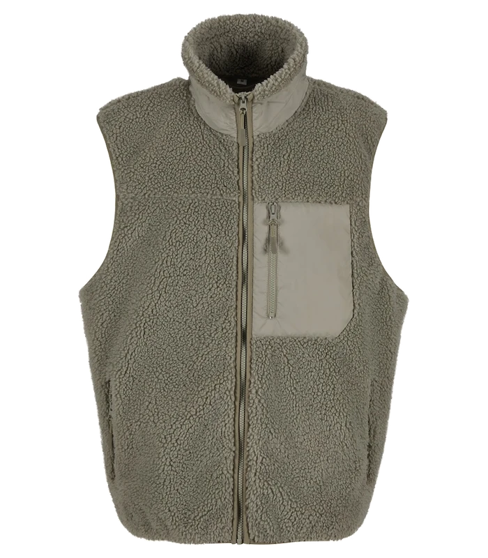Build Your Brand Build Your Brand Bonded sherpa vest in Pale Olive