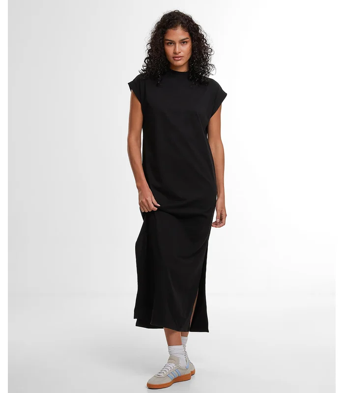 Build Your Brand Build Your Brand Womens Sorona long extended shoulder dress in Black