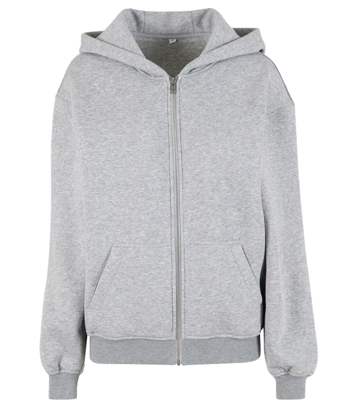 Build Your Brand Build Your Brand Womens loose-fit zip hoodie in Heather Grey