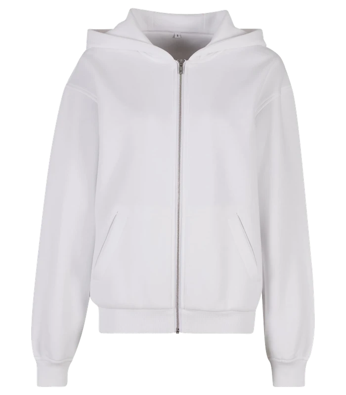 Build Your Brand Build Your Brand Womens loose-fit zip hoodie in White