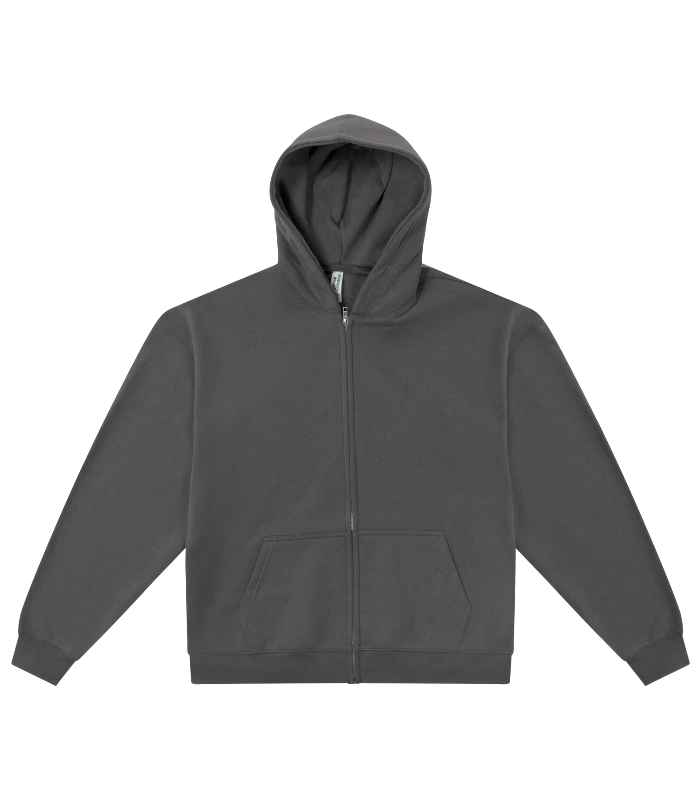 Casual Classics Casual Core Combed 280 Boxy Oversize Zip Hood in Charcoal