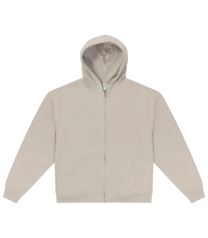 Casual Classics Casual Core Combed 280 Boxy Oversize Zip Hood in Stone