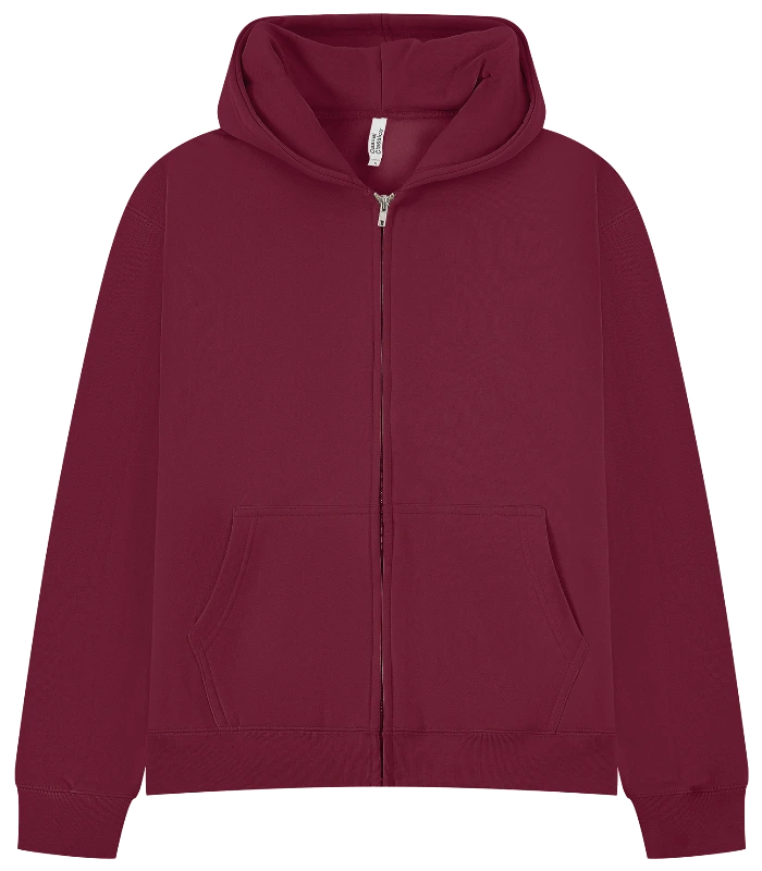 Casual Classics Casual Premium Combed 450 Boxy Oversize Zip Hood in Burgundy