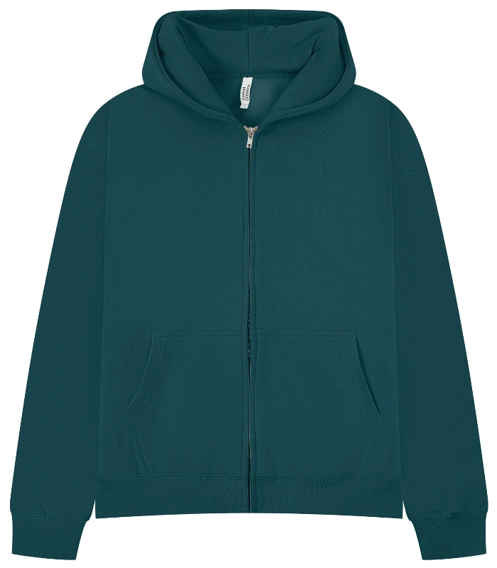 Casual Classics Casual Premium Combed 450 Boxy Oversize Zip Hood in Deep Teal