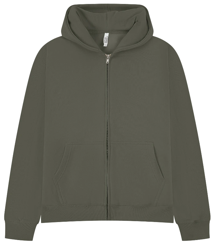 Casual Classics Casual Premium Combed 450 Boxy Oversize Zip Hood in Khaki Olive