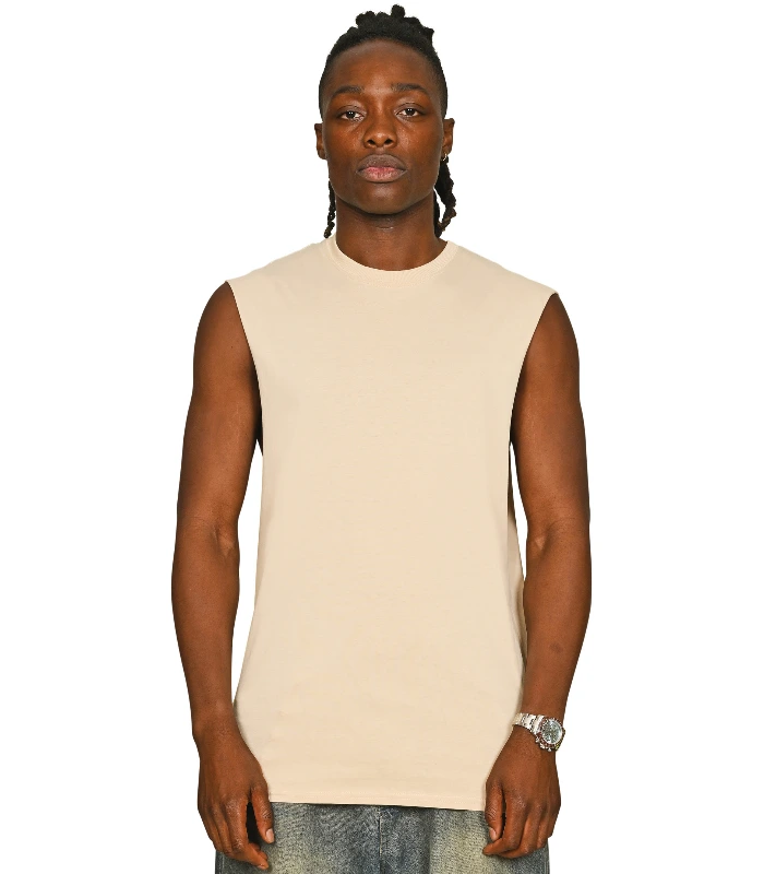 Casual Classics Casual Core Ringspun 150 Regular Raw Edge Droparm Tank Tall in Ecru