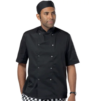 Dennys Dennys Short Sleeve Press Stud Chef's Jacket in Black