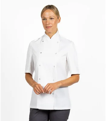 Dennys Dennys Short Sleeve Press Stud Chef's Jacket in White