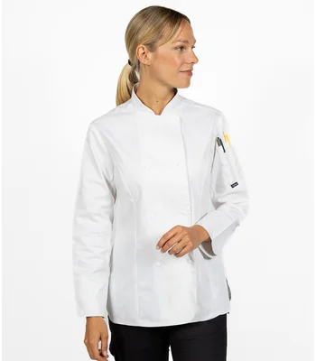 Dennys Dennys Ladies Long Sleeve Premium Chef's Jacket in White