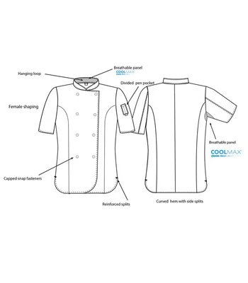 Dennys Dennys Ladies Short Sleeve Premium Chef's Jacket in Black