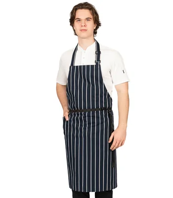 Dennys Dennys Poly/cotton Apron with Side Pocket in Navy/White