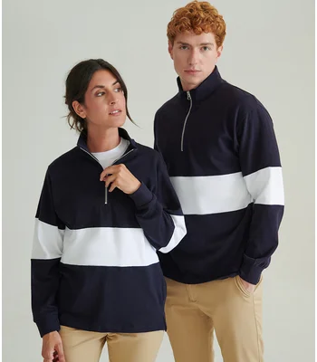 Front Row Front Row Panelled 1/4 Zip Neck Top in Navy/White