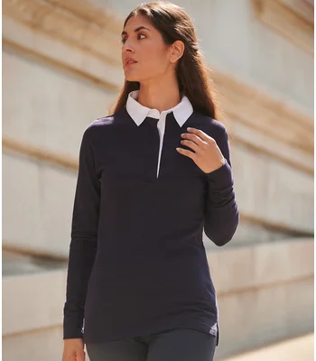Front Row Front Row Ladies Classic Rugby Shirt in Black/White