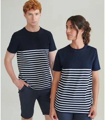 Front Row Front Row Unisex Breton Striped T-Shirt in White/Navy