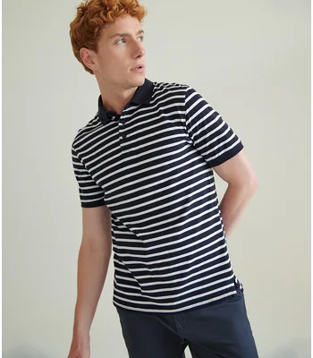 Front Row Front Row Striped Jersey Polo Shirt in White/Navy