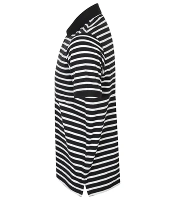 Front Row Front Row Striped Jersey Polo Shirt in White/Navy