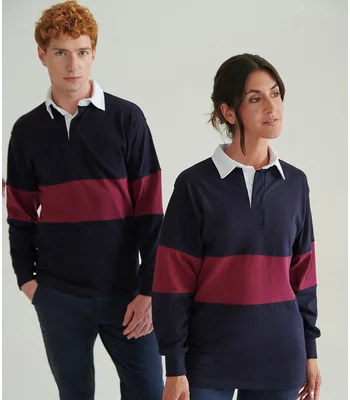 Front Row Front Row Panelled Rugby Shirt in Navy/Burgundy