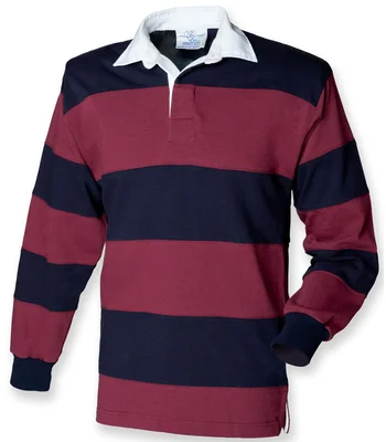 Front Row Front Row Sewn Stripe Rugby Shirt in White/Navy