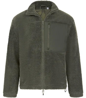 Front Row Front Row Recycled Sherpa Fleece Jacket in Dark Olive