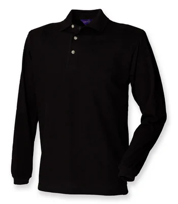 Henbury Henbury Long Sleeve Cotton Piqué Polo Shirt in BLK