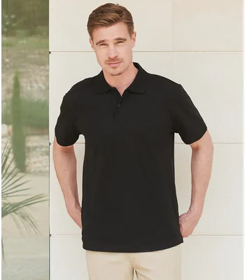 Henbury Henbury Unisex Stretch Cotton Piqué Polo Shirt in BLK