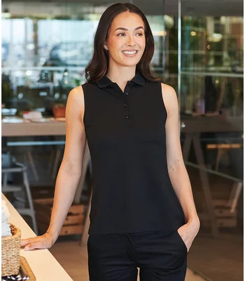 Henbury Henbury Ladies Sleeveless Coolplus® Polo Shirt in BLK