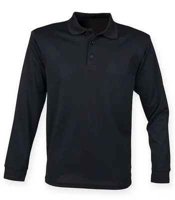Henbury Henbury Unisex Long Sleeve Coolplus® Piqué Polo Shirt in BLK